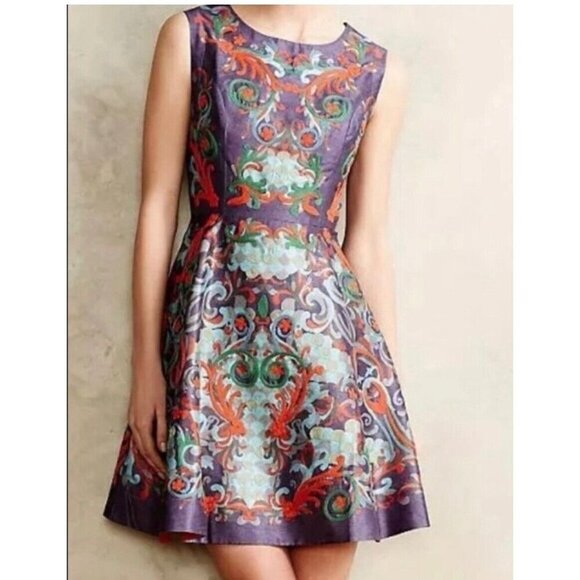 Pankaj and Nindhi Octave Dress Embroidered Orange Purple Lined A-Line Dress 4 - Picture 1 of 11